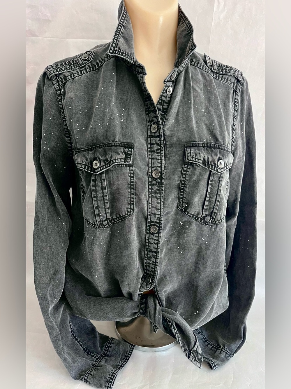 American Eagle Outfitters Black Washed Button down Denim Shirt XS boyfriend